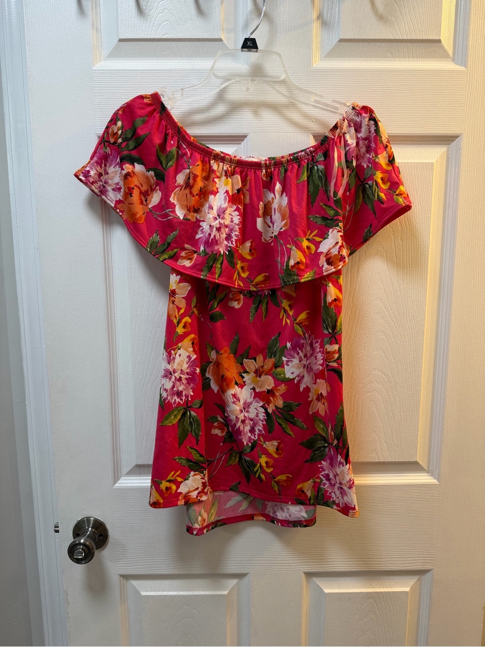 white birch Hot Pink Floral Off-Shoulder Tunic